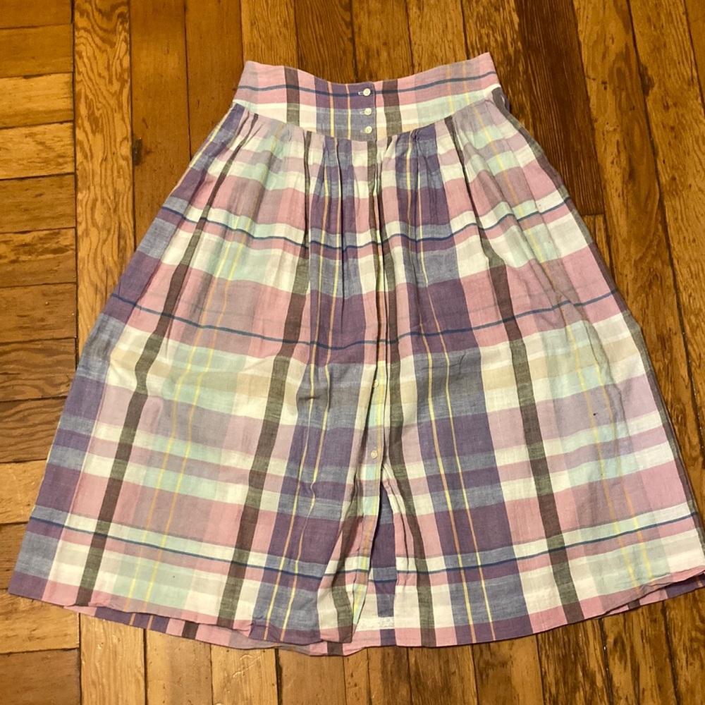 2306 Carol Reed Vintage Pastel Plaid Button-down Skirt w Yoke